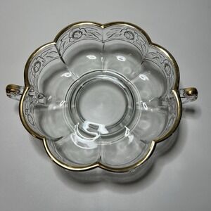 Vintage Jeanette Aztec‎ Rose Embossed Two Handled Gold Rim Bowl Dish